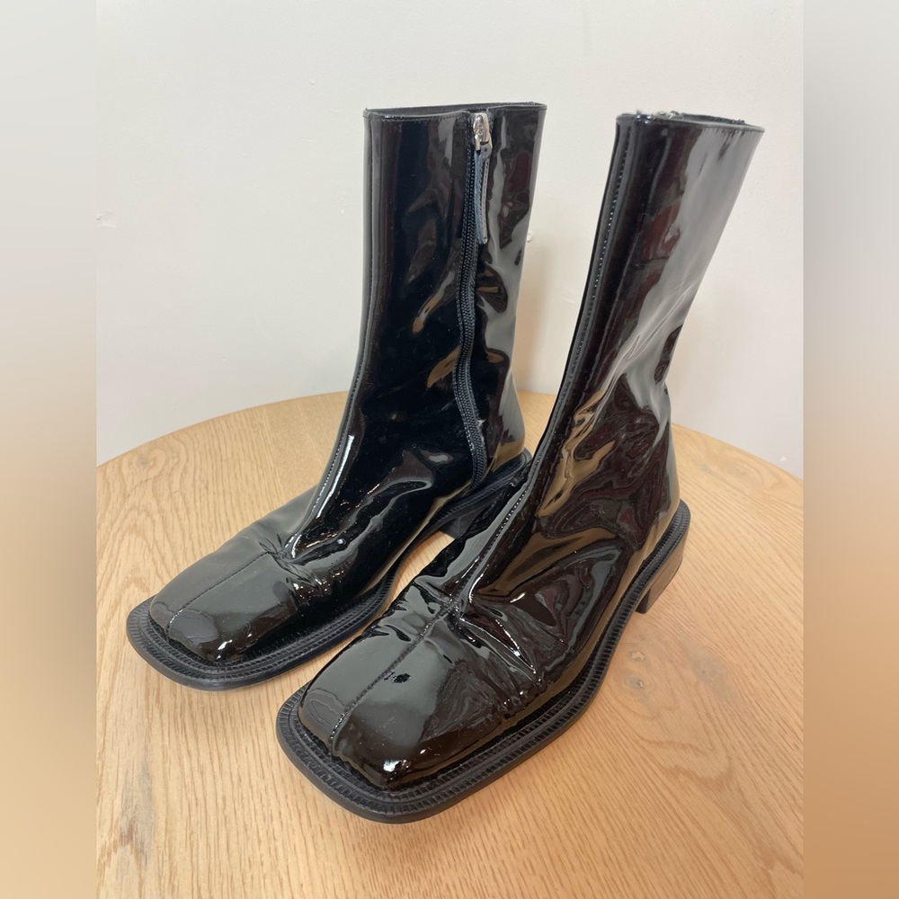 Zara shiny mid-calf black boots 8 or 38